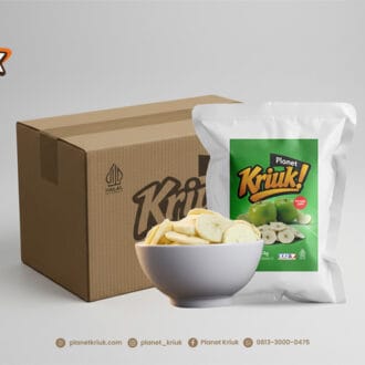 Keripik Apel Planet Kriuk isi karton grosir dan penyajian siap saji